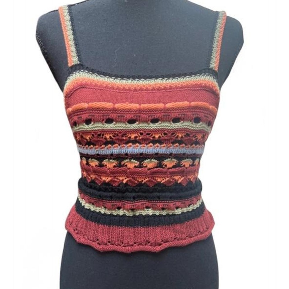 Cider Boho Crochet Knit Pattern Tank Top Cami Multi Color XL Fits Medium
